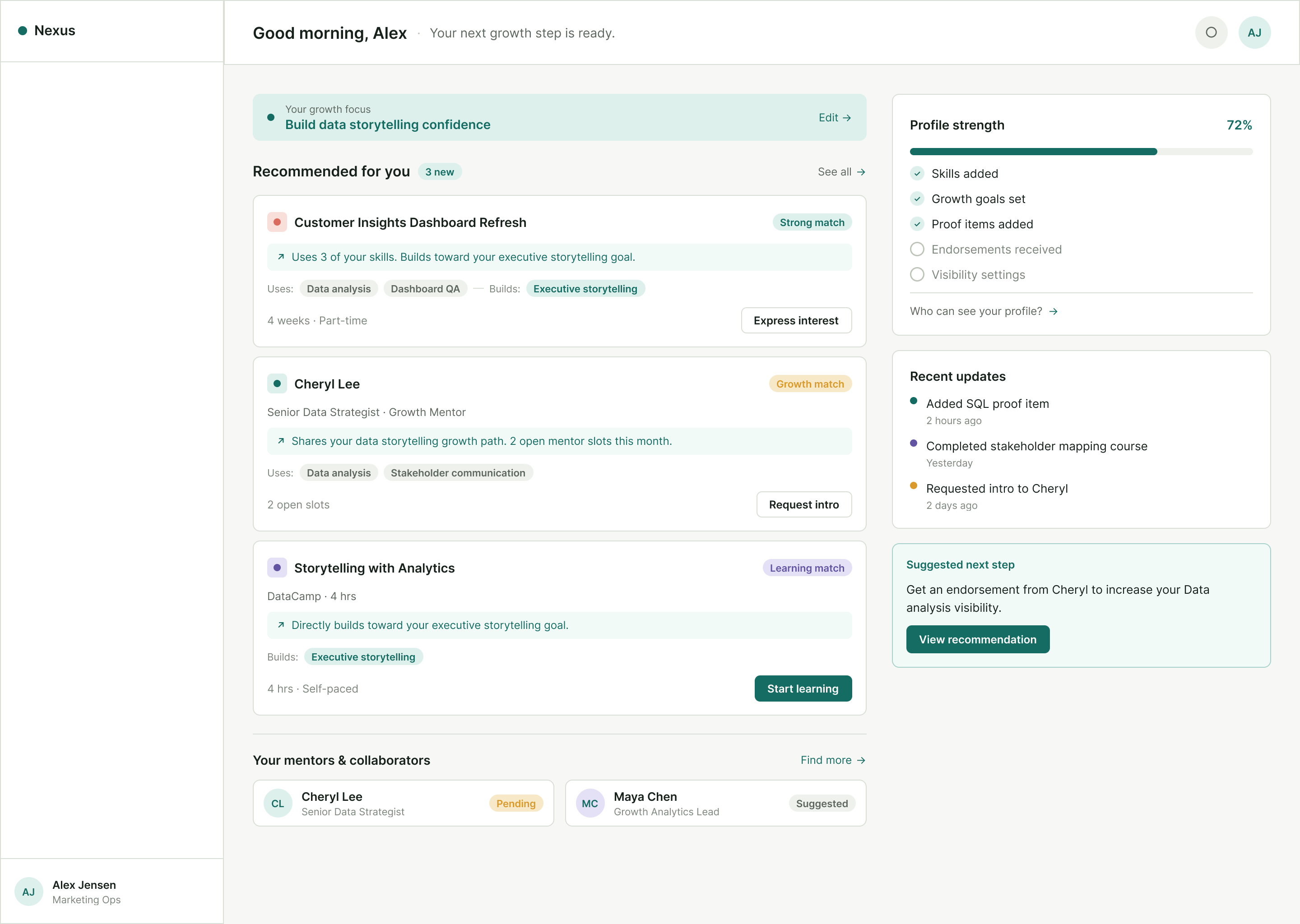 Nexus employee home dashboard after profile completion.
